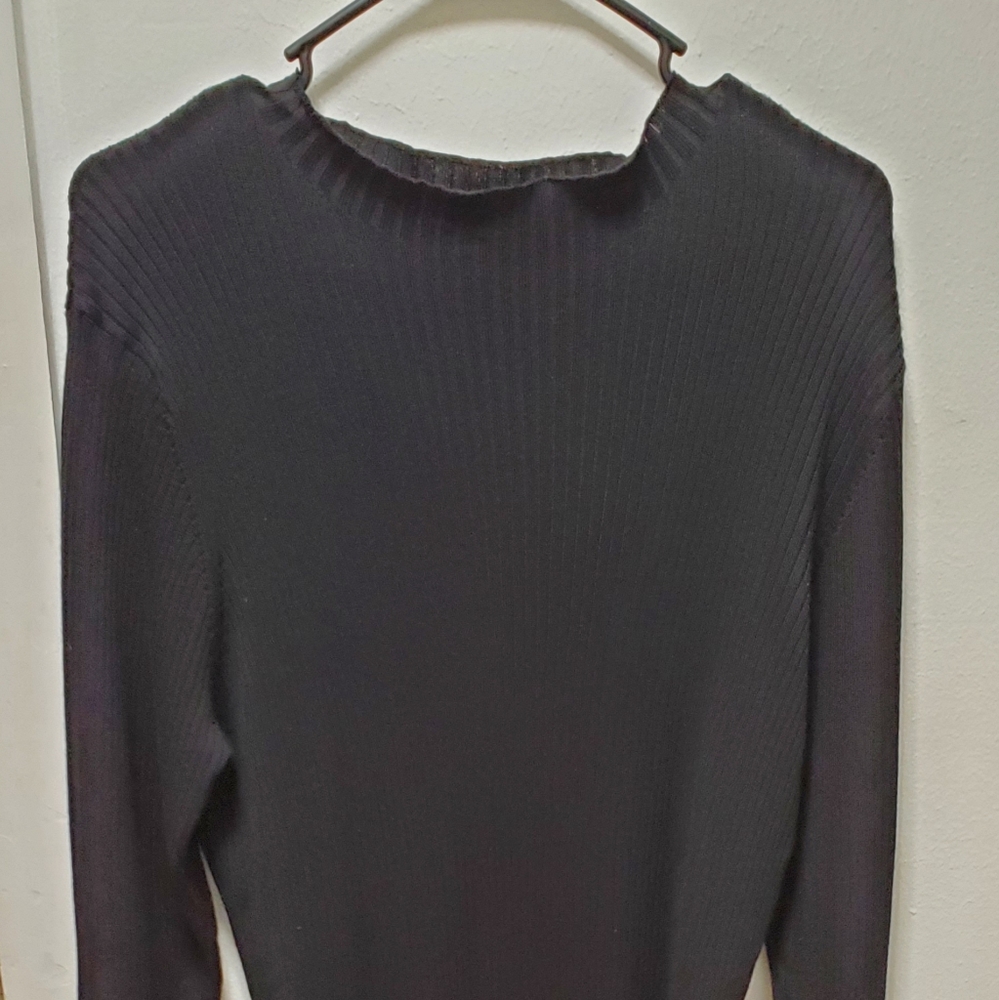 Glamour by Lane Bryant Black Ribbed Midi Dress w/Belt